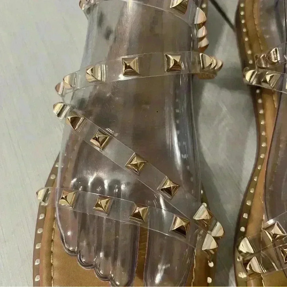 Just Kickin' It Tan/Clear/Rose Gold Studded Sandals - SHO2532TN - Picture 13 of 14